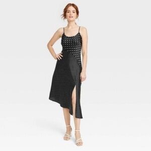 Women's Asymmetrical Midi Slip Dress - A New Day™ Black Polka Dots Size XL